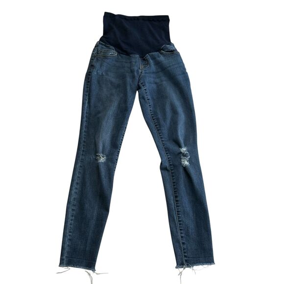 Jessica Simpson Maternity Jeans Small Distressed Skinny Raw Hem Over Belly Panel - Picture 1 of 8